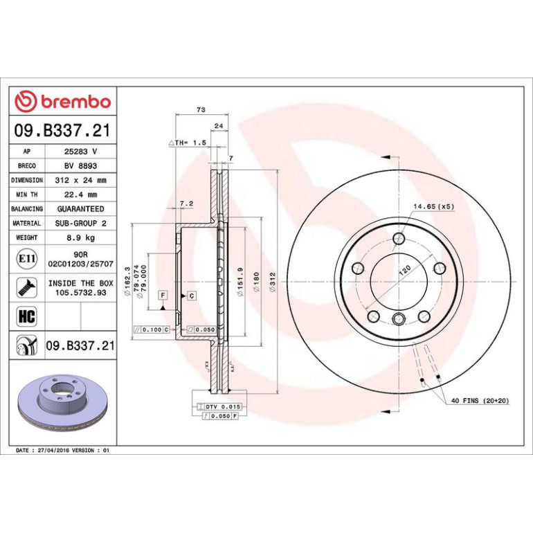 11 481 064 Bremsscheibe VA 09.B337.21 11 481 064 Bremsscheibe VA 09.B337.21
