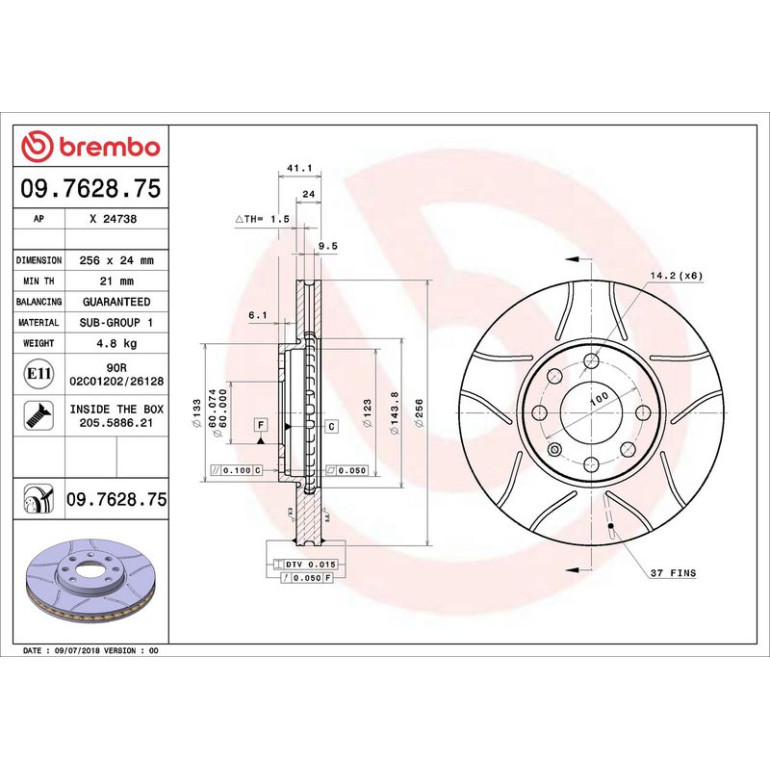 BREMBO Bremsscheibe Max VA 09.7628.75 BREMBO Bremsscheibe Max VA 09.7628.75