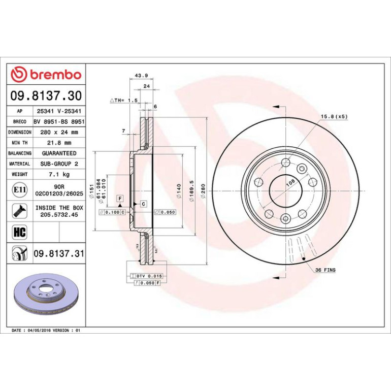 72 481 059 Bremsscheibe VA 09.8137.31 72 481 059 Bremsscheibe VA 09.8137.31