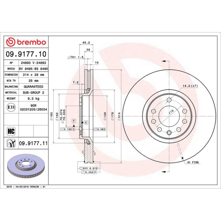 10 481 039 Bremsscheibe VA 09.9177.11 10 481 039 Bremsscheibe VA 09.9177.11