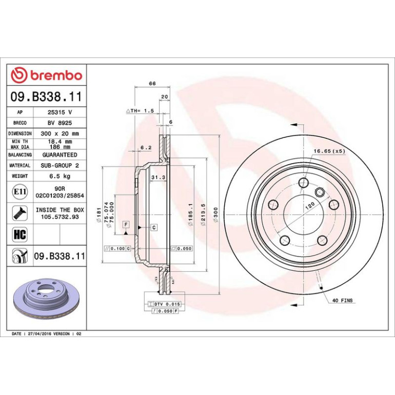 11 482 072 Bremsscheibe HA 09.B338.11 11 482 072 Bremsscheibe HA 09.B338.11