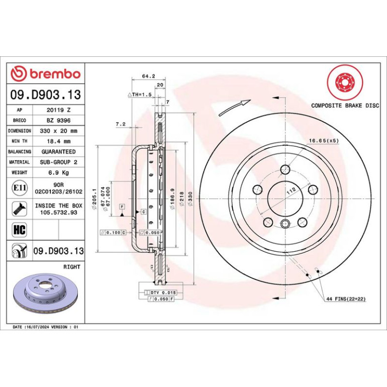 Bremsscheibe HA re 09.D903.13