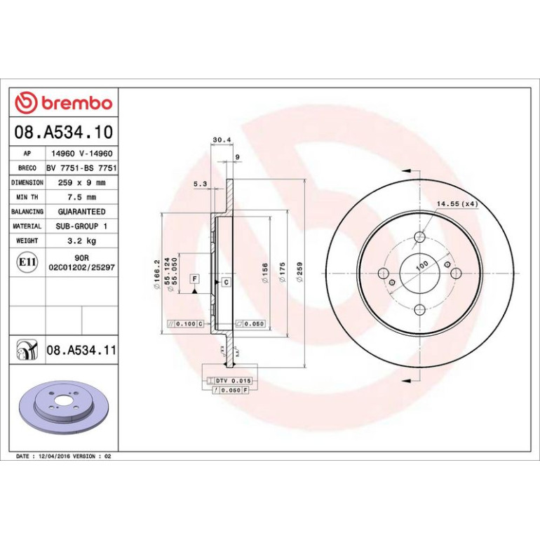 82 482 043 Bremsscheibe HA 08.A534.10
