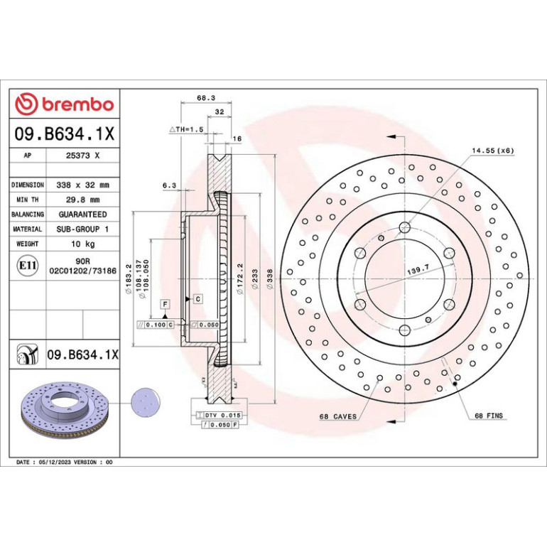 BREMBO Bremsscheibe 09.B634.1X BREMBO Bremsscheibe 09.B634.1X