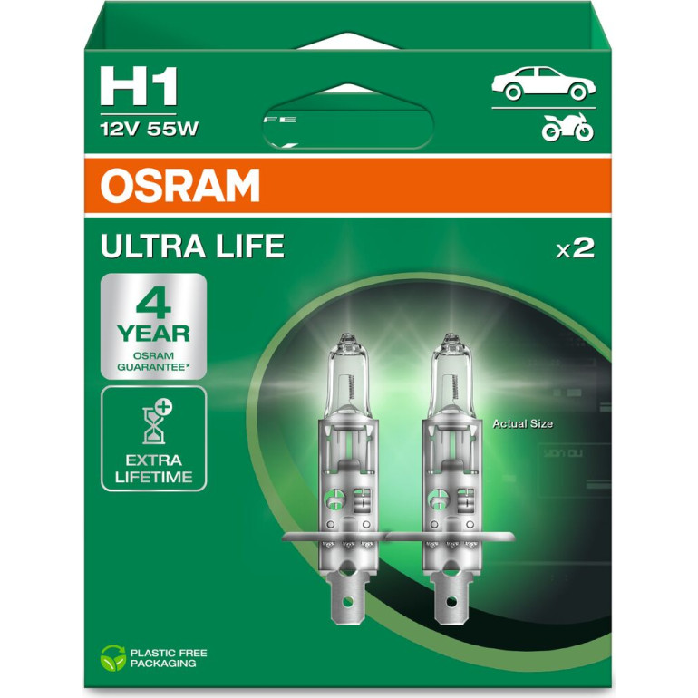 OSRAM H1 12V 55W P14,5s ULTRA LIFE - 4 Jahre Garantie, 2 Stk OSRAM H1 12V 55W P14,5s ULTRA LIFE - 4 Jahre Garantie, 2 Stk
