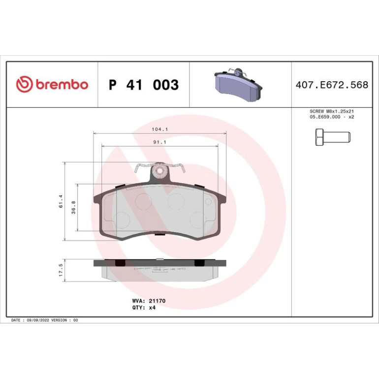 BREMBO Bremsklötze VA P 41 003 BREMBO Bremsklötze VA P 41 003