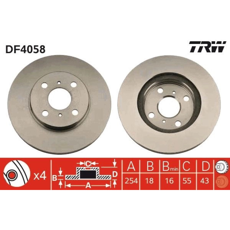Bremsscheibe Toyota P. Paseo/Starlet 1.0-1.5 89-99 DF4058 Bremsscheibe Toyota P. Paseo/Starlet 1.0-1.5 89-99 DF4058
