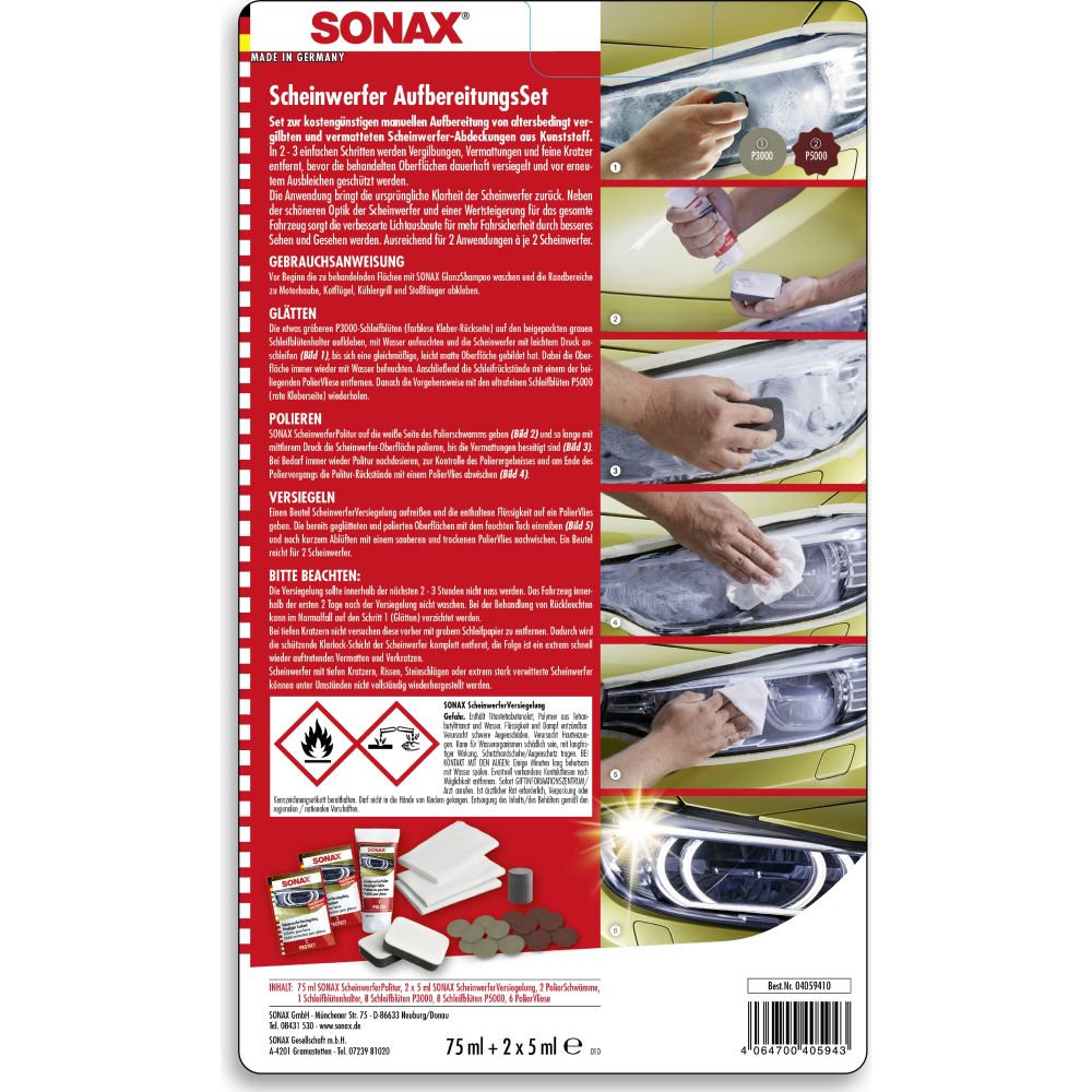 SONAX, Scheinwerfer Aufbereitungs Set, Scheinwerfer AufbereitungsSet